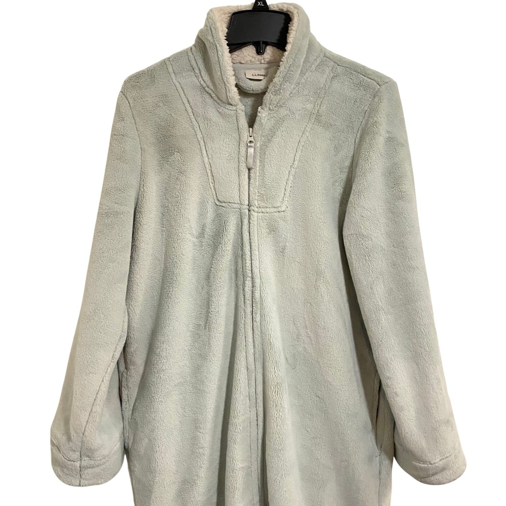 L.L.Bean Cabin Core Robe Women L Green Wicked Plush Full Zip Fleece 513997 - Picture 4 of 6